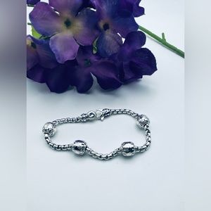 JAI BY JOHN HARDY STERLING SILVER BOLD STATION BEAD BOX CHAIN BRACELET 3.7 New